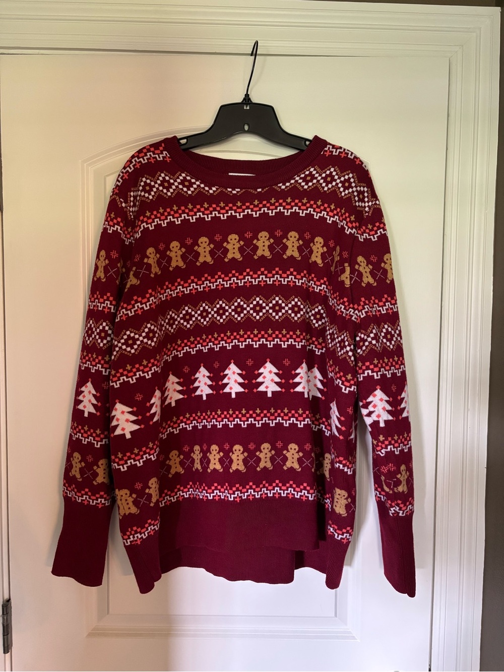 Red Holiday Gingerbread & Tree Knit Sweater